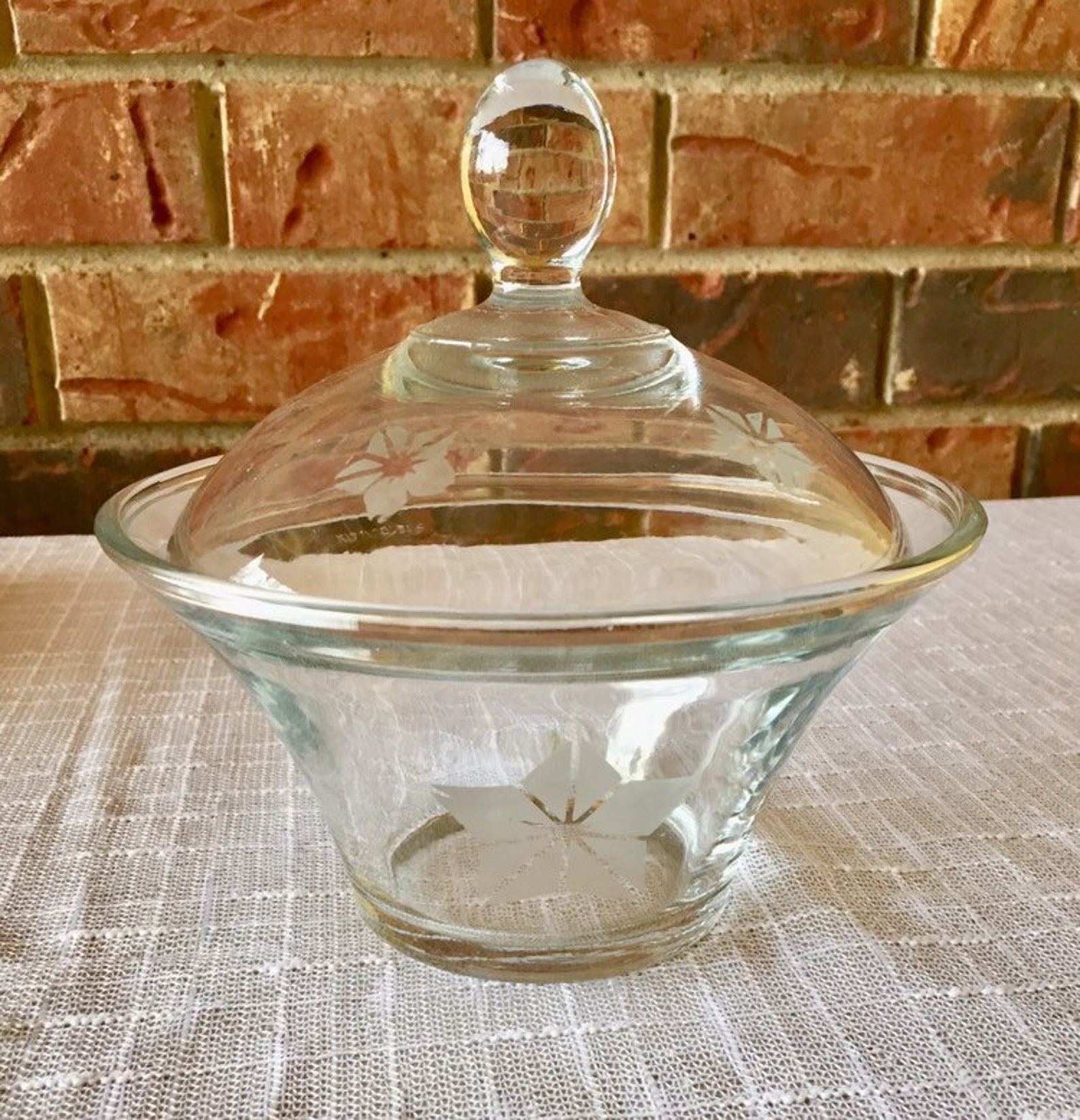 Clear Etched Candy Dish with Lid Crystalized Flaw Etched Clear Etsy