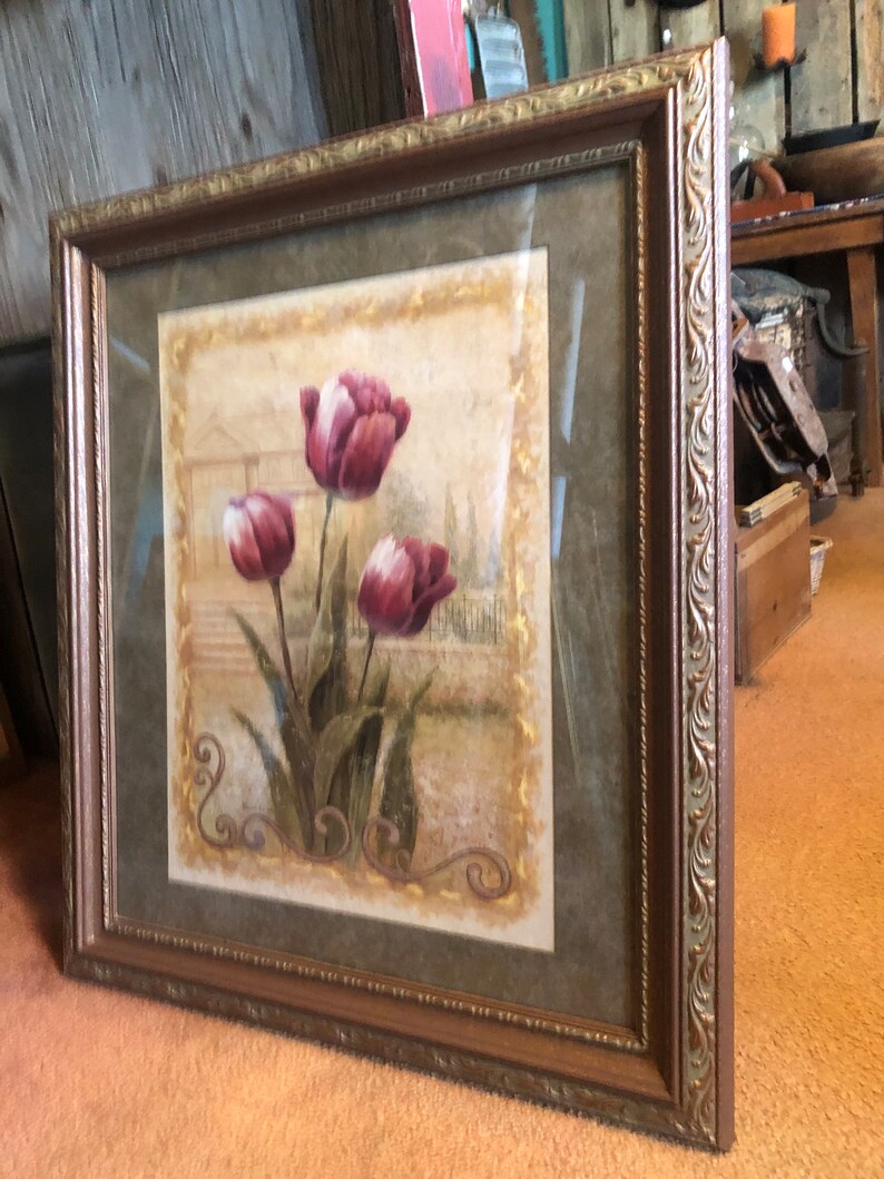 8551B LARGE Tulip Themed Home Interior Framed Matted Wall Art Vivian