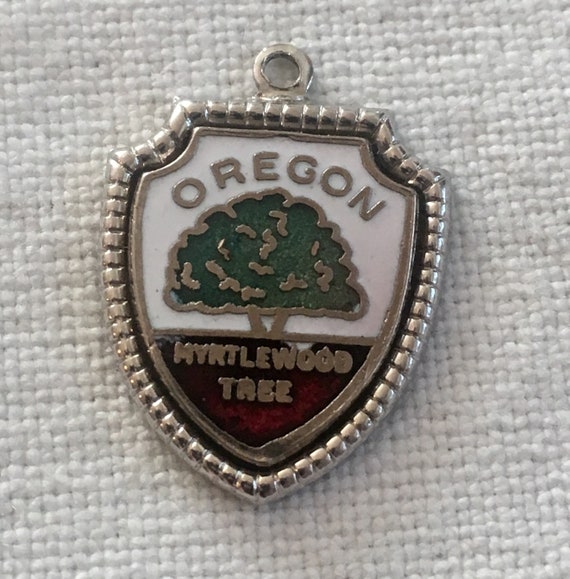 Vtg OREGON Myrtlewood Tree Sterling Silver Shield 