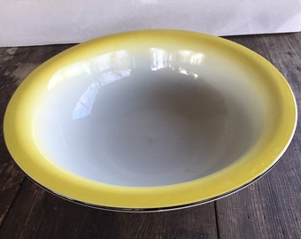 Wash Basin Bowl Large Ironstone Wash Basin Bowl For Washstand Creamy Beige with Yellow & Black Rim Bottom Made In England