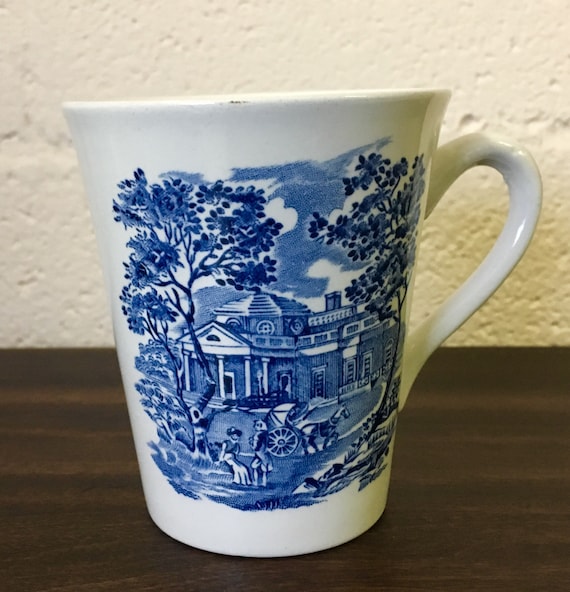 O3 Liberty Blue Mug Monticello Staffordshire Made In England Transferware Nice O3 Liberty Blue Mug Monticello Staffordshire Made In England Transferware Nice