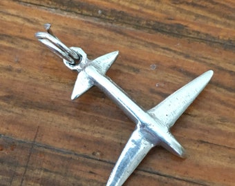 AIRPLANE Vtg Sterling Silver Pendant or Bracelet Charm 3 D Dangle Style Charm Pendant Sterling Silver Bracelet Charm