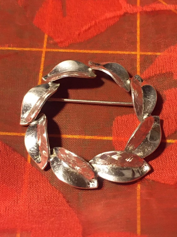 VTG Sterling Leaf Wreath Brooch Signed BABB Sterli