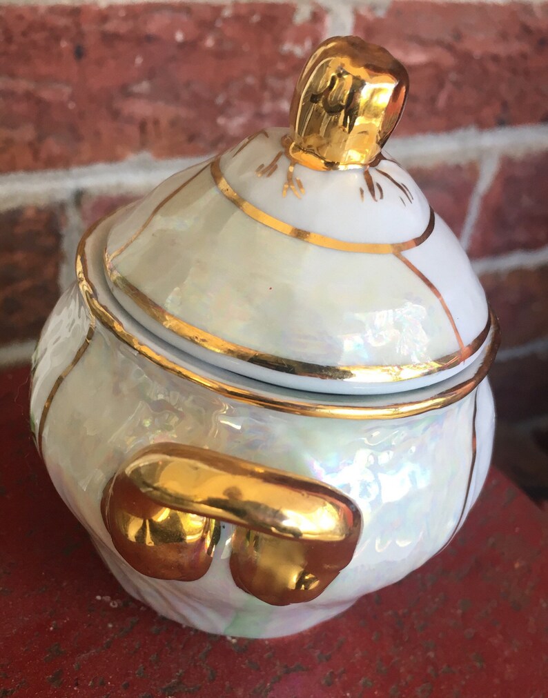 SUGAR BOWL New Century Fine Porcelain Sugar Bowl Victorian Courting Scene Gold Embellished Sugar Bowl
