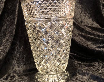 10203 Anchor Hocking Glass Wexford Footed Flower Vase Scalloped Rim Vintage Anchor Hocking Vintage Wexford Pattern Vase