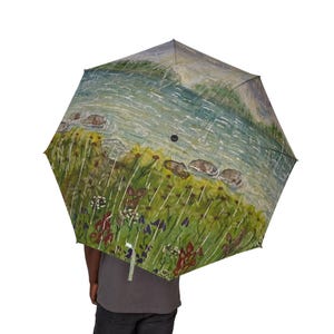 Watercolor Landscape Umbrella - Portable Foldable UV Protection, Artistic Rain Gear, Gift for Nature Lovers, Unique Accessories