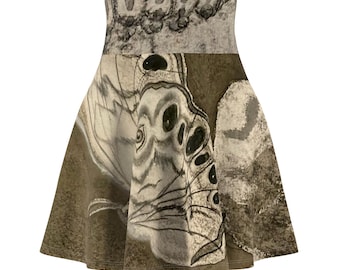 Falda skater Monarch Wing Art / Estampado de mariposa sepia
