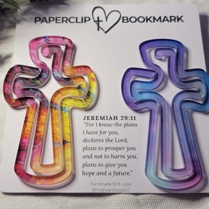 Set of 4 Jumbo Acrylic Cross Paperclip Bookmarks, Bible Study Christian Gift, Page Marker Choose Your Styles