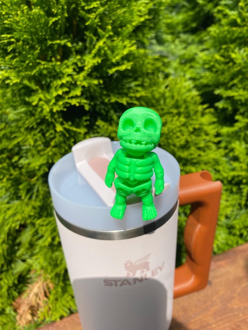 Skeleton Halloween Creepy Funny Cute Straw Toppers/ Charms For Stanley Tumblers Or Other 9.5mm Straws Lime Green
