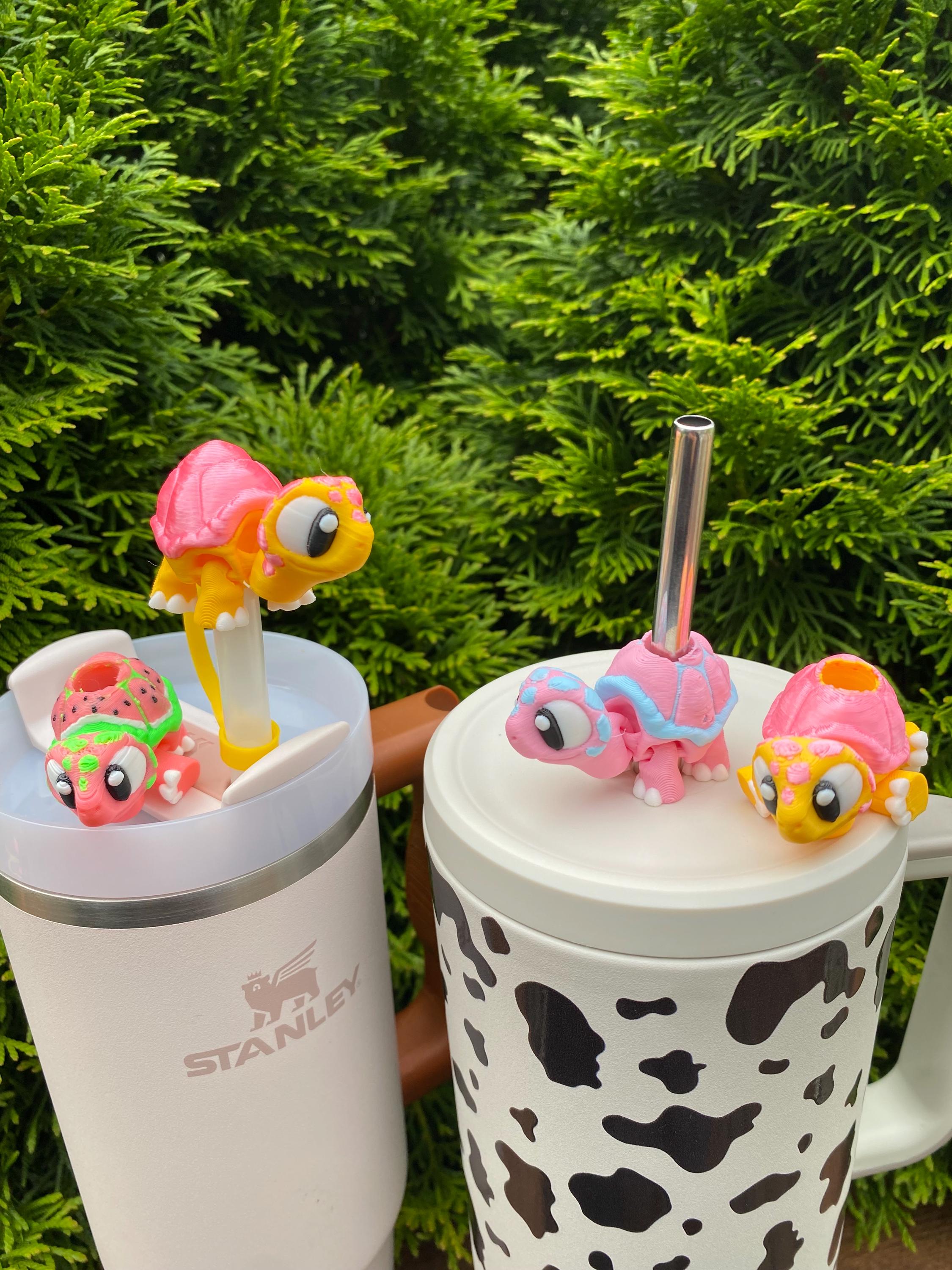 Stanley Cup Accessories - Glow In The Dark Lid Charms & Silicone Straw Cover For 30oz/40oz Tumblers (Tortoise)