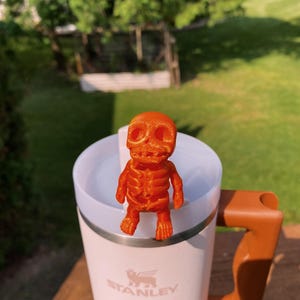 Skeleton Halloween Creepy Funny Cute Straw Toppers/ Charms For Stanley Tumblers Or Other 9.5mm Straws Silk Orange