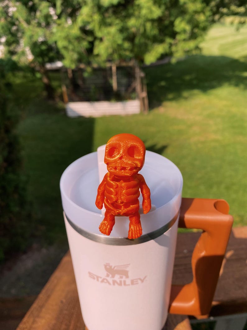 Skeleton Halloween Creepy Funny Cute Straw Toppers/ Charms For Stanley Tumblers Or Other 9.5mm Straws Silk Orange