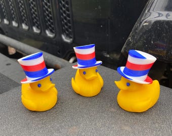Red, White, And Blue Top Hat 4th Of July USA Freedom Duck Miniature Figurine For Jeeps Dashboards
