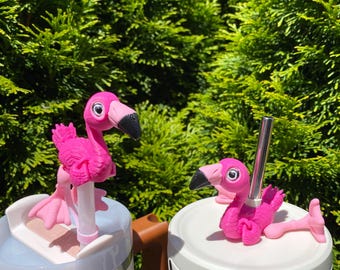 Vibrant Pink Flamingo Straw Toppers/ Charms Straw Buddies For Stanley Tumblers Or Other 9.5mm Straws