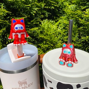 Kitty Yeti Cute Straw Toppers/ Charms For Stanley Tumblers Meoky Tumblers Or Other 9.5mm Straws