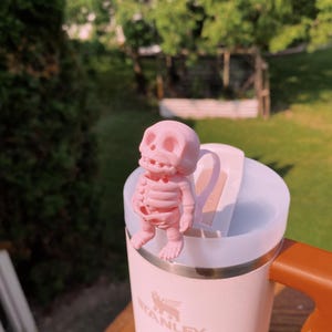 Skeleton Halloween Creepy Funny Cute Straw Toppers/ Charms For Stanley Tumblers Or Other 9.5mm Straws Light Pink