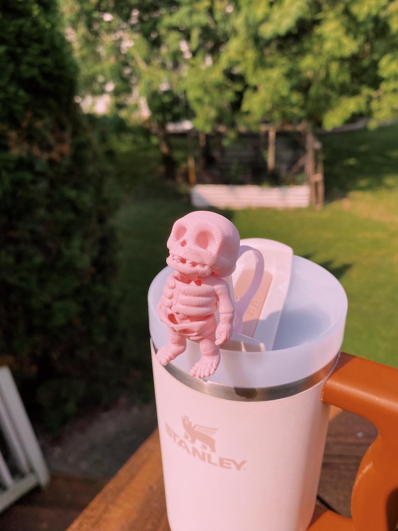 Skeleton Halloween Creepy Funny Cute Straw Toppers/ Charms For Stanley Tumblers Or Other 9.5mm Straws Light Pink