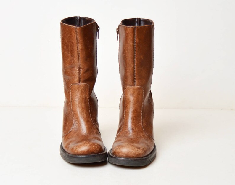 Vintage 90s Steve Madden Brown Leather Boots High Heel Boots Brown Ankle Boots 6 12