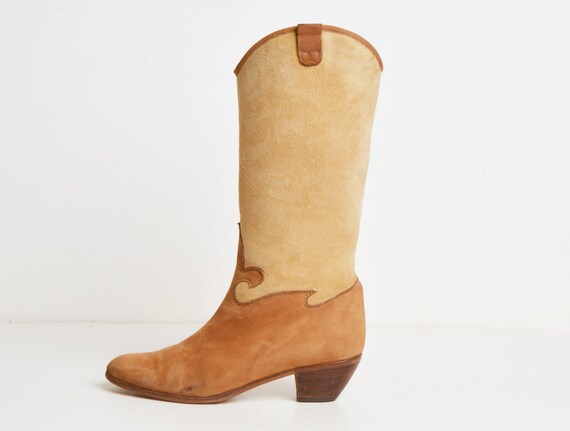 Vintage 70s Suede Sheepskin COWBOY BOOTS / 1970s B