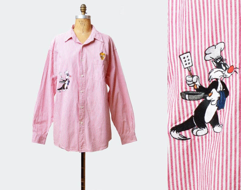 Vintage 90s Looney Tunes Shirt Striped Shirt Sylvester Tweety Etsy