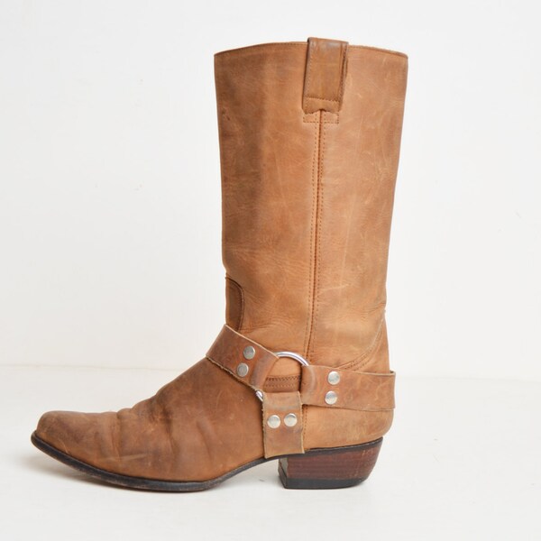 Vintage 90s Suede Leather GUESS Harness BOOTS / 1990s Tall Brown Leather Buckle Biker Boots, 9 1/2