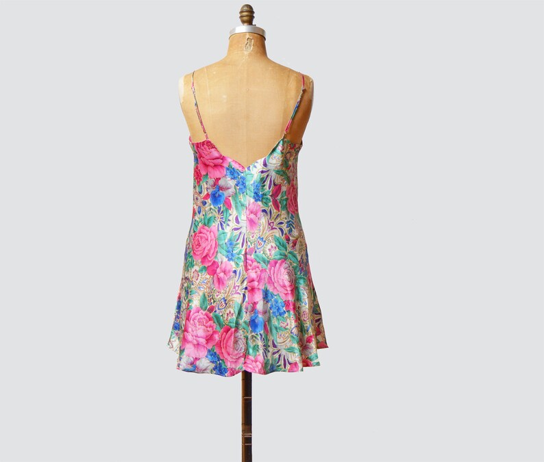 Vintage 90s Lingerie Nightgown Floral Slip Dress Mini Button Up Victoria/'s Secret 1990s Chemise Spaghetti Strap Satin Nightie Pink Medium