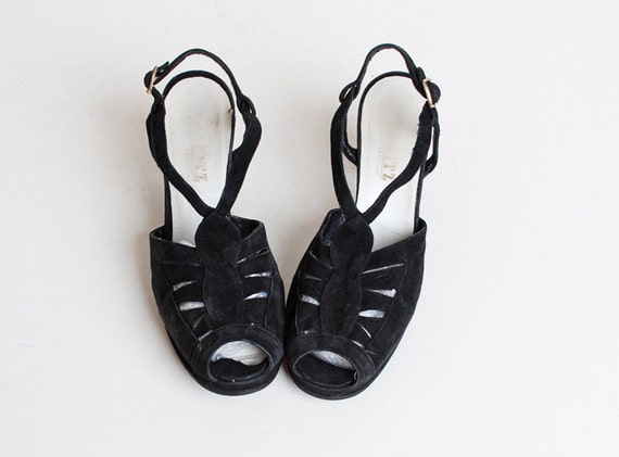 Vintage 70s Black Slingback Shoes / vintage 70s t