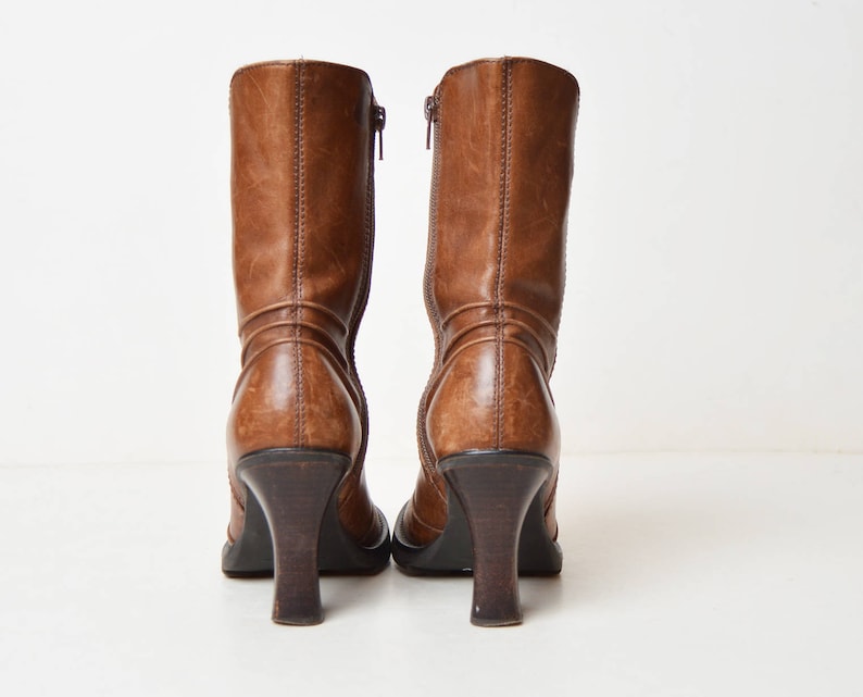 Vintage 90s Steve Madden Brown Leather Boots High Heel Boots Brown Ankle Boots 6 12