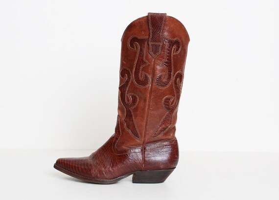 Vintage 90s Brown Leather COWBOY BOOTS / 1990s Liz