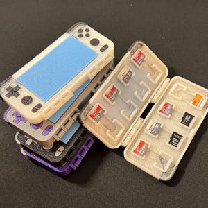 Retro gaming-handheld micro-SD-hoesje - scharnierende behuizing met vergrendeling, capaciteit voor 16 kaarten