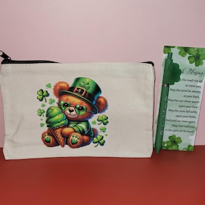 Personalized St Patrick, Easter Canvas Pouch, Customizable Name/Initials, Optional Pen/Notepad
