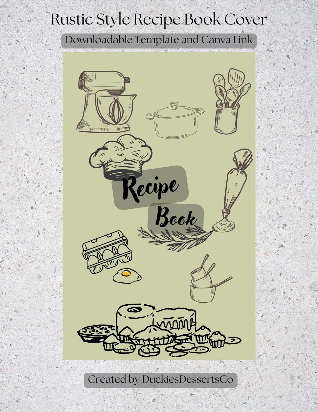 Rustic Recipe Book Cover, Downloadable File, Pdf Document, Canva ...