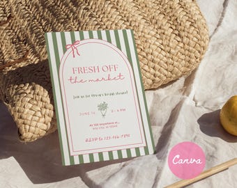 Fresh Off the Market Bridal Shower Invitation Template, Farmer’s Market Wedding Shower Invite, Editable Canva Template, Instant Download