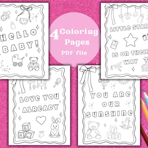 Baby Shower Printable Coloring Pages, Baby Shower Activity, Printable Baby Shower coloring for kids, Baby Shower kids games color page, PDF