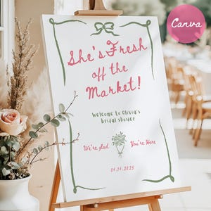 Frisch vom Markt Willkommensschild, Brautdusche Vorlage, Bauernmarkt Hochzeit Dusche Zeichen, bearbeitbare Canva Vorlage, Sofort Download