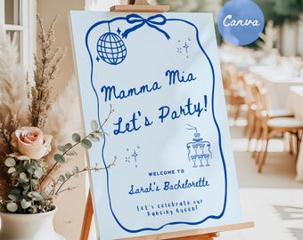 Mamma Mia Bachelorette Welcome Sign, Retro Disco Hen Party Board, Dancing Queen Bach Sign, Editable Canva Template, Digital Download