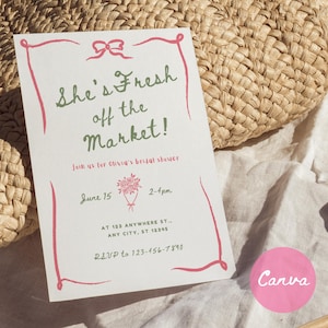 Fresh Off the Market Bridal Shower Invitation Template, Farmer’s Market Wedding Shower Invite, Editable Canva Template, Instant Download