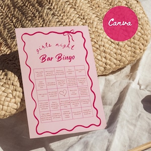 Bingo de bar editable, juego de beber de pub crawl, juego de fiesta de cumpleaños, bingo de bar, juego de noche de chicas, plantilla digital, descarga instantánea de Canva