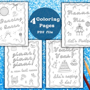Mamma Mia Bachelorette Coloring Pages, Retro Disco, Dancing Queen Hen Party, Hand Drawn Doodles,PDF Download, Mamma Mia games, Bach activity