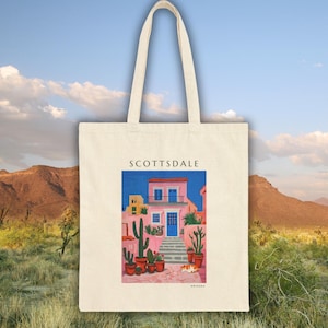 Scottsdale Art Tote, Abstract Canvas Bag, Scottsdale Arizona Gift, Club Bachelorette, Desert Bach Tote, Beach Bag, Eco Tote, Travelers gift