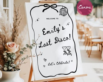 Last Disco Bachelorette Party Welcome Sign, Hen Party Bach Sign Mamma Mia Template, Funky Hand-Drawn Scribble Design, Editable Canva