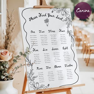 Wedding Seating Chart Template, Minimalist Find Your Seat Sign, Hand Drawn Canva Poster, Editable, Instant Download, Our Favorite People
