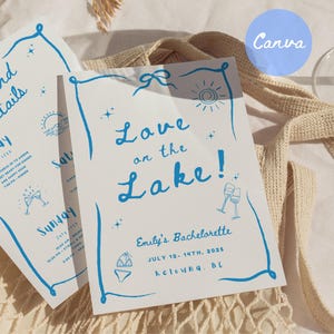Liebe auf dem See Bachelorette Einladung, Lake Bachelorette Laden Vorlage, Camp Bach Party, bearbeitbare Canva, Lake Tahoe Bachelorette