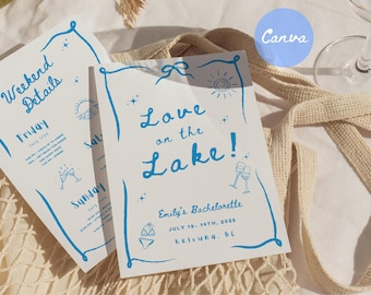 Love on the Lake Bachelorette Invitation, Lake Bachelorette Invite Template, Camp Bach Party, Editable Canva, Lake Tahoe Bachelorette