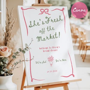 Frisch vom Markt Willkommensschild, Brautdusche Vorlage, Bauernmarkt Hochzeit Dusche Zeichen, bearbeitbare Canva Vorlage, Sofort Download