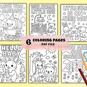 Baby Shower Printable Coloring Pages, Baby Shower Activity, Printable Baby Shower coloring for kids, Baby Shower kids games color page, PDF