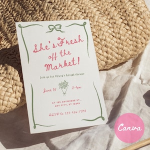 Fresh Off the Market Bridal Shower Invitation Template, Farmer’s Market Wedding Shower Invite, Editable Canva Template, Instant Download