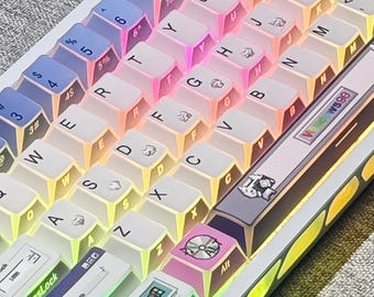 Crazy Win98 Dual Legends Refraction Keycap Set – 130 Keys PBT Cherry Profile – Backlit RGB Retro Pixel Artisan Keycaps (Top + Side Print)