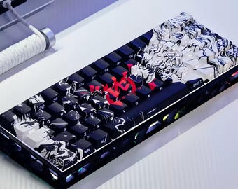 Berserk Inspired Keycap Set, Dark Knight Guts Theme, 98 Keys PBT Cherry Profile, Side Legends, Gothic Anime Mechanical Keyboard Keycaps