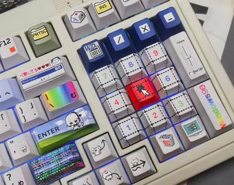 Crazy Win98 Retro Pixel Keycap Set – 126 Keys PBT Cherry Profile – Classic 90s Desktop Neko – Vintage Pixel Style Artisan Keycaps